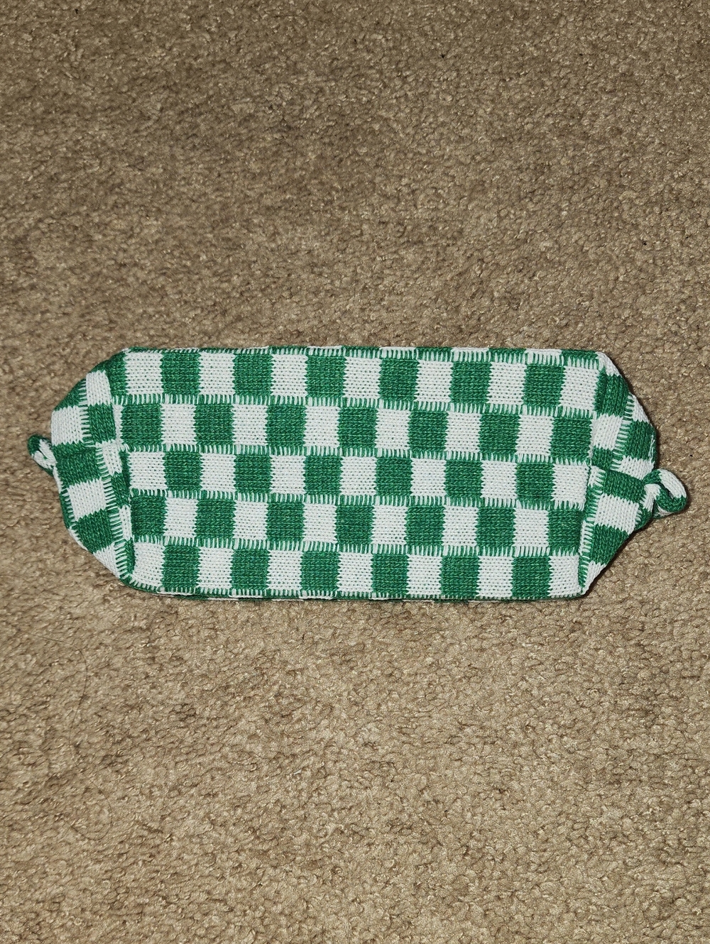 Green and White Checkered Makeup Pouch